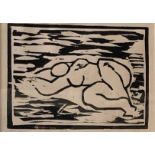 JONATHAN COLEMAN, A LIMITED EDITION (1/6) LINOCUT Reclining nude, 1992, signed with initials, framed