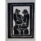 JONATHAN COLEMAN, A LIMITED EDITION (1/6) LINOCUT Two standing nudes, 1992, signed with initials,