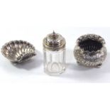 A COLLECTION OF VICTORIAN AND LATER SILVER ITEMS Comprising a shell form butter dish, hallmarked