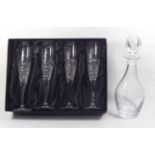 A CASED SET OF FOUR 20TH CENTURY ROYAL DOULTON CUT LEAD CRYSTAL GLASS CHAMPAGNE FLUTES Prism form