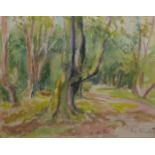 ENA RUSSELL, WATERCOLOUR Landscape, ?Epping Forest?, inscribed in pencil to bottom, bearing label