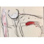 LEO ZOGMAYER, B. 1949, A GOUACHE AND CRAYON Portrait, titled ?Figure and Bull?, signed, dated