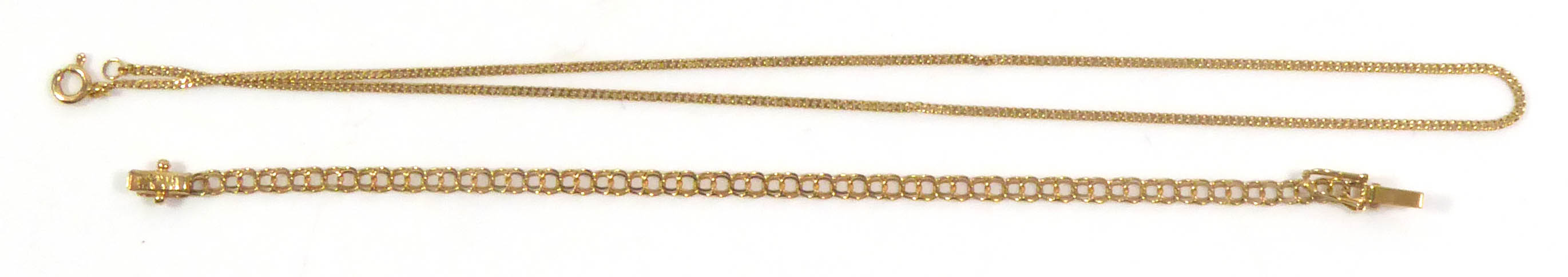 AN 18CT GOLD FINE LINK DESIGN NECKLACE Together with an 18ct gold bracelet of geometric form. fine