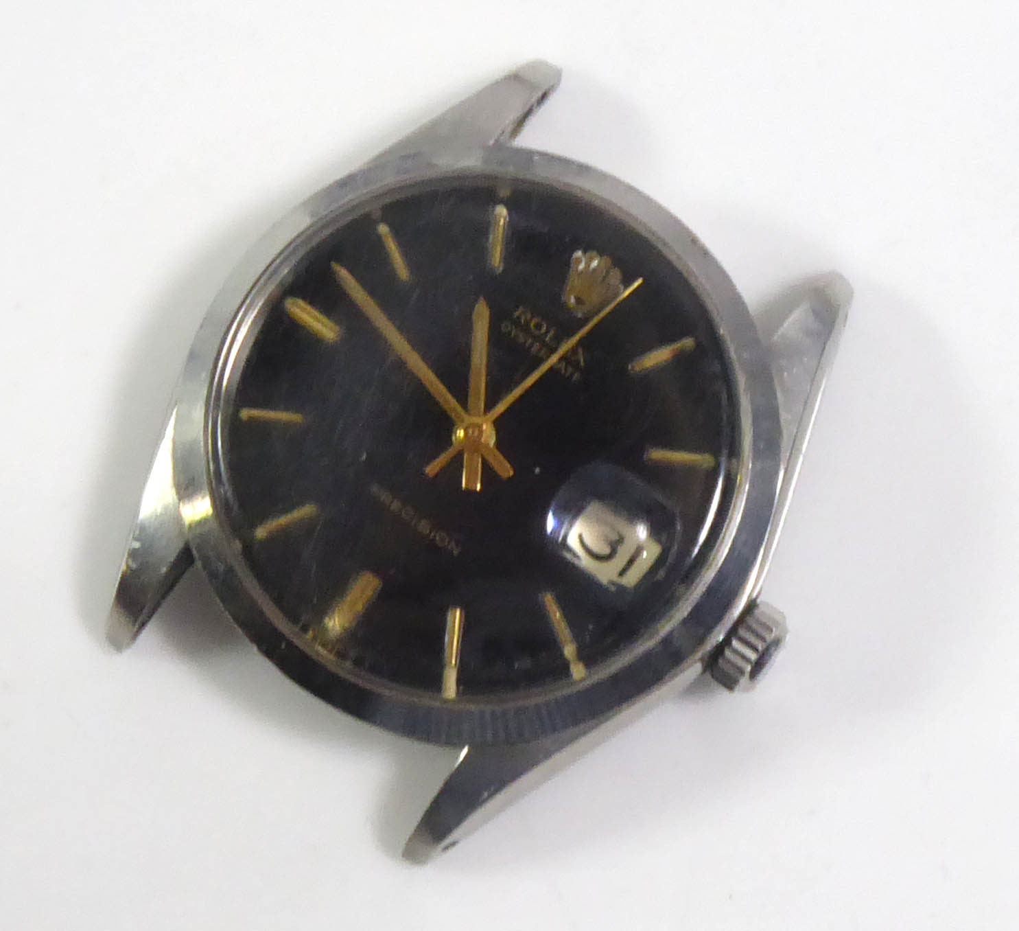 ROLEX, OYSTERDATE, A VINTAGE PRECISION GENT?S STAINLESS STEEL WRISTWATCH The black circular dial