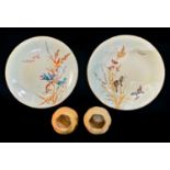 ROYAL WORCESTER, A PAIR OF EARLY 20TH CENTURY PORCELAIN VASES Hand painted with birds on a blush