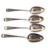 A SET OF FOUR GEORGIAN SILVER TABLE SPOONS Fiddle pattern, hallmarked London, I.F., 1801. (approx