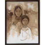 M. KRISHNAN, 1912 - 1996, OIL ON CANVAS Mother and child, signed and framed. (44cm x 60cm)