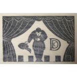 ERIC GILL, 1882 - 1940, A BLACK AND WHITE WOODCUT Titled ?Actor on Stage?, together with an