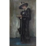 AN EARLY 20TH CENTURY OIL ON BOARD Portrait of a lady in Edwardian attire, signed lower left and