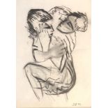 S.B., A 20TH CENTURY CHARCOAL Embracing couple, 91, mounted, framed and glazed. (80cm x 108cm)