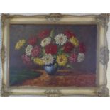 A MID 20TH CENTURY OIL ON CANVAS, STILL LIFE Flowers in a vase, indistinctly signed, dated 1947