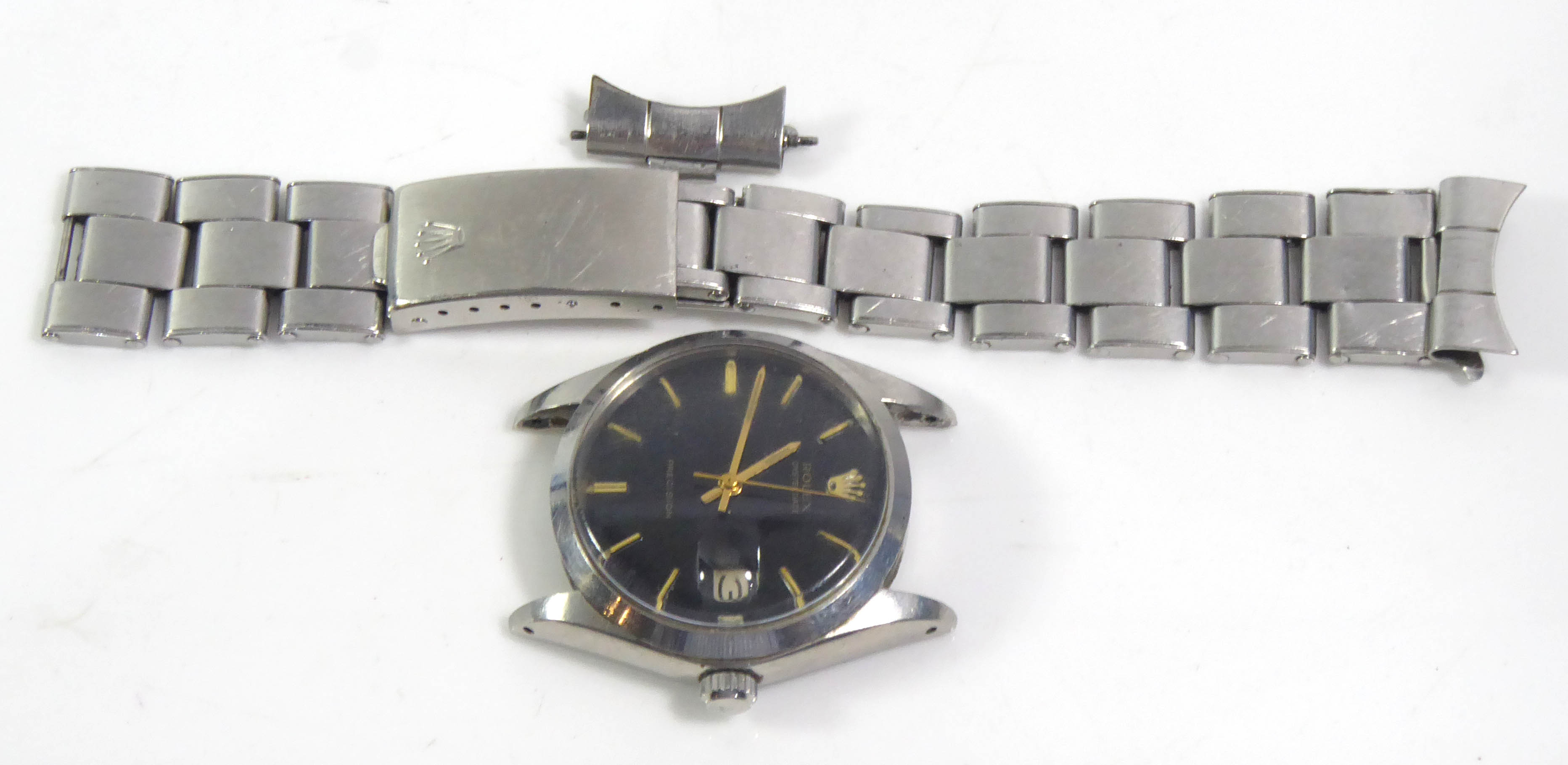 ROLEX, OYSTERDATE, A VINTAGE PRECISION GENT?S STAINLESS STEEL WRISTWATCH The black circular dial - Image 2 of 2