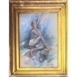 MICHAEL DI AGUILAR, 1924 - 2011, PASTEL 'Andrea', nude female study, gilt framed and glazed. (37cm x