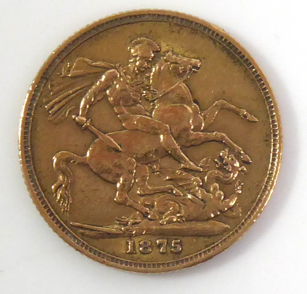 A VICTORIAN 22CT GOLD FULL SOVEREIGN COIN, DATED 1875 Bearing portrait of Queen Victoria and