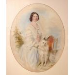 A 19TH CENTURY OIL ON BOARD, PORTRAIT Lady stood beside a dog, initialled to left ?JCL??, dated