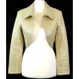 ISABELL KRISTENSEN, GOLD SHORT JACKET With bal collar, textured gold design and padded shoulders (