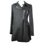 ZARA, BLACK 'WOOL' COAT With silver zip up front and pocket, notch lapel collar, two faux pockets