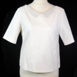 OSMAN, WHITE COTTON SHIRT With short sleeves, white bead decorated Peter Pan collar, zip along