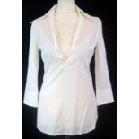 DOLCE & GABBANA, WHITE COTTON SHIRT With deep V neckline, pointed collar, loose fit (size 42). A