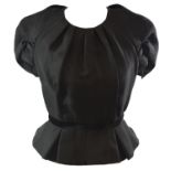 LOUIS VUITTON, BLACK RUCHED SLEEVED BLOUSE Black fabric with velvet landing (size 8). A