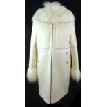 SPORTALM, WHITE WOOL COAT With faux fur along collar and cuffs, fleece pads along chest, zip up