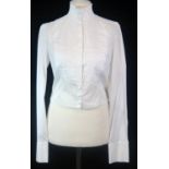 LAGERFELD GALLERY, WHITE COTTON SHIRT With hidden buttons, ruffled collar and pleated front (size