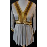 BALLY, CREAM VISCOSE DRESS With yellow and gold velvet cuffs and front design and slight ruffled