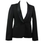 ZARA, BLACK 'SILK' BLAZER AND TROUSER SET With shawl lapel neckline, one central button, faux