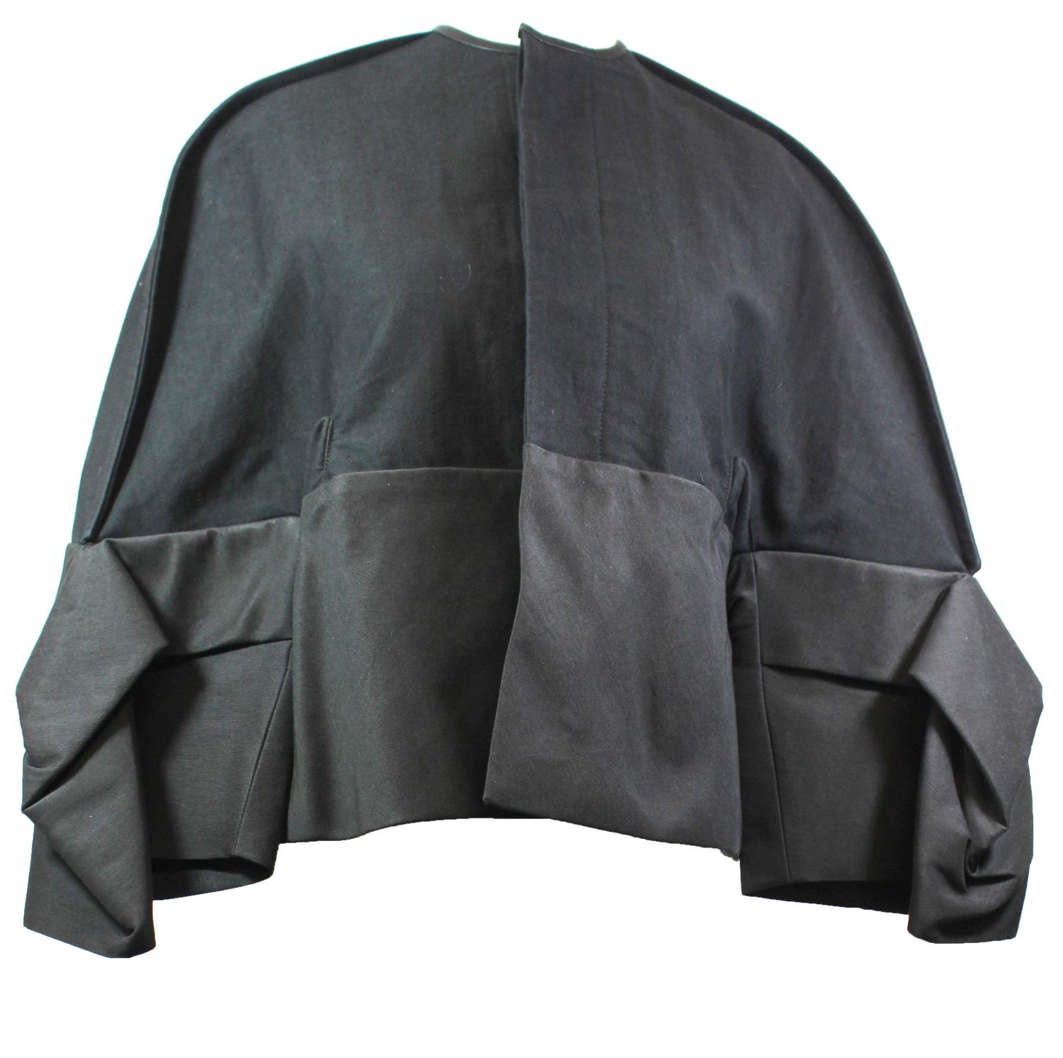 RICK OWENS, BLACK COTTON JACKET With angel sleeves and hidden buttons along middle, with price