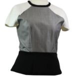 ROLAND MOURET, BLACK AND WHITE WOOL SHIRT With white shoulder pads, dog tooth panel in the middle,