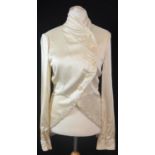 ANN DEMEULEMEESTER, CREAM SILK SHIRT With large cream buttons and A-line hemline (size 40). B