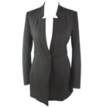 ZARA, BLACK 'POLYESTER' BLAZER STYLE COAT With central single popper button, peak lapel collar, long