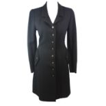 LISA FREY, BLACK WOOL COAT With notch lapel collar, black and gold buttons along front, two faux