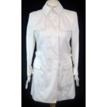 BURBERRY, WHITE SILK TRENCH COAT With net along pockets and sleeves, white belt with buckle along
