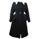 MIU MIU, BLACK 'WOOL' COAT With hidden popper buttons, two front pockets, white Peter Pan collar,