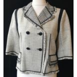 LOUIS VUITTON, WHITE WOOL TWEED JACKET With black and red detail threading, two front pockets, black