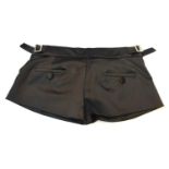 GAIL BERRY, BLACK 'SILK' SHORTS With side pockets, front central zip, slight folds, side small