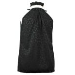 NO LABEL, BLACK 'WOOL' TOP With black buttons along front, ruffled high neck collar, sleeveless,