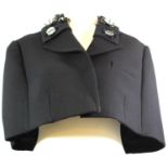 MIU MIU, BLACK SHOULDER CAPE With embellished black gem and mirror collar and one front faux pocket.