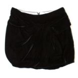 PRADA, BLACK VELVET SKIRT With white silk lining, ruffled bow design along front, back zip (size