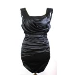 DOLCE & GABBANA, BLACK 'SILK' DRESS With ruffled design, silver back zip, jewel neckline and lacks