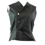 YOHJI YAMAMOTO, BLACK COTTON WAISTCOAT With pointed collar, central dark pearl buttons along