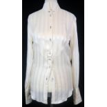 NO LABEL, WHITE SILK SHIRT With black threading around buttons, textured stripe design and two