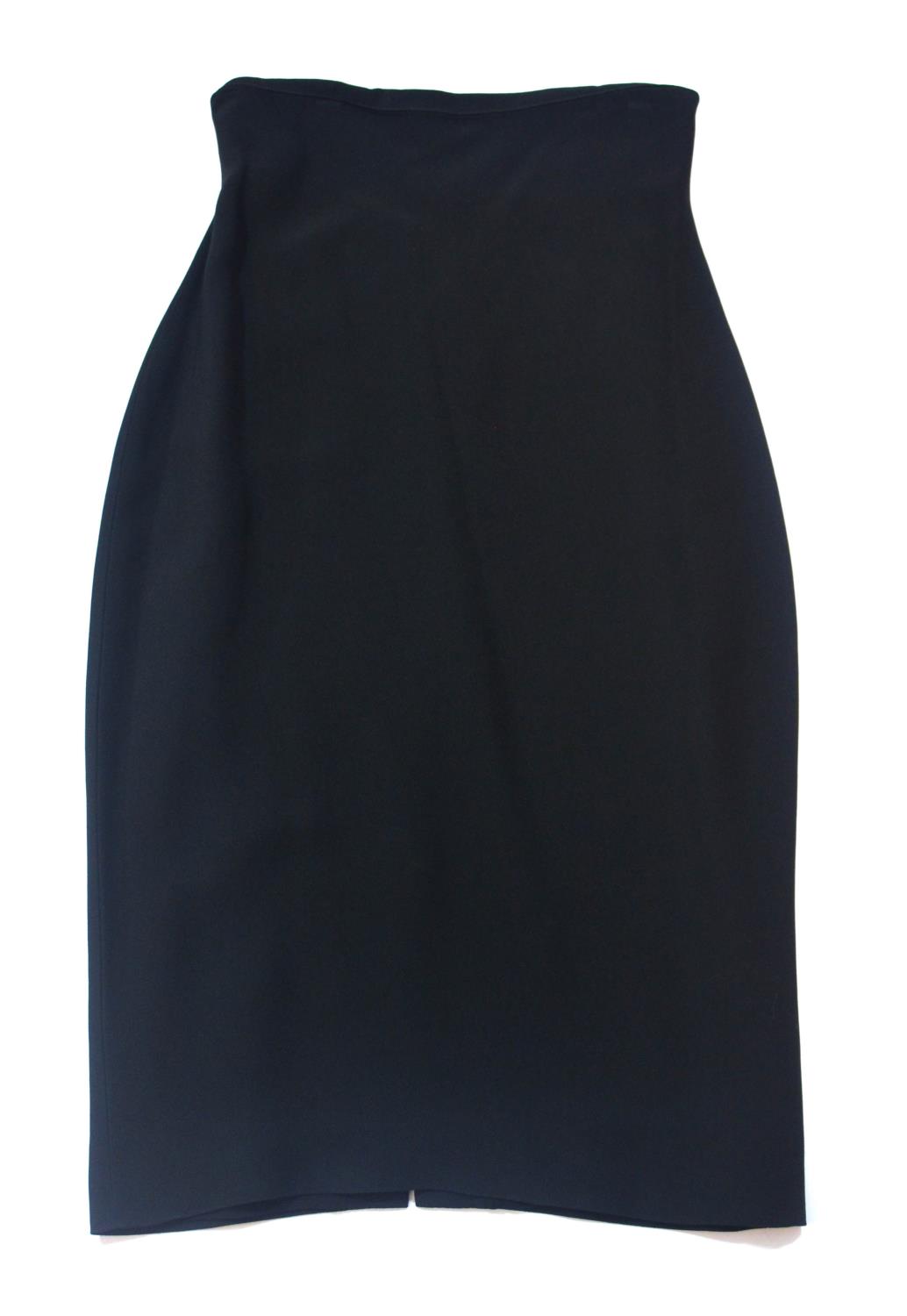 HHILLA NOCHE, BLACK VISCOSE BODYCON DRESS With back zip, strapless (size 10). A