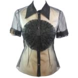 COLLETTE DINNIGAN, LIMITED EDITION, BLACK SHEER BLOUSE (size 8/10). C - fading on right arm lace