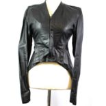 RICK OWENS, BLACK LEATHER JACKET With inner stretch fabric lining, front zip, tailored waist, no