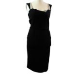 ROLAND MOURET, BLACK WOOL DRESS With large gold back zip, sweetheart neckline, fold design on