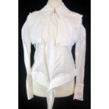 GAULTIER 2, WHITE COTTON SHIRT With cream buttons, folds of fabric, long length of fabric belt tie
