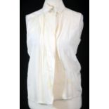 CHANEL, WHITE SILK SHIRT With mother of pearl buttons and pleated design along front, sleeveless (