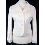 PRADA, WHITE COTTON BLAZER With notch lapel collar with geometric pieces along collar, four